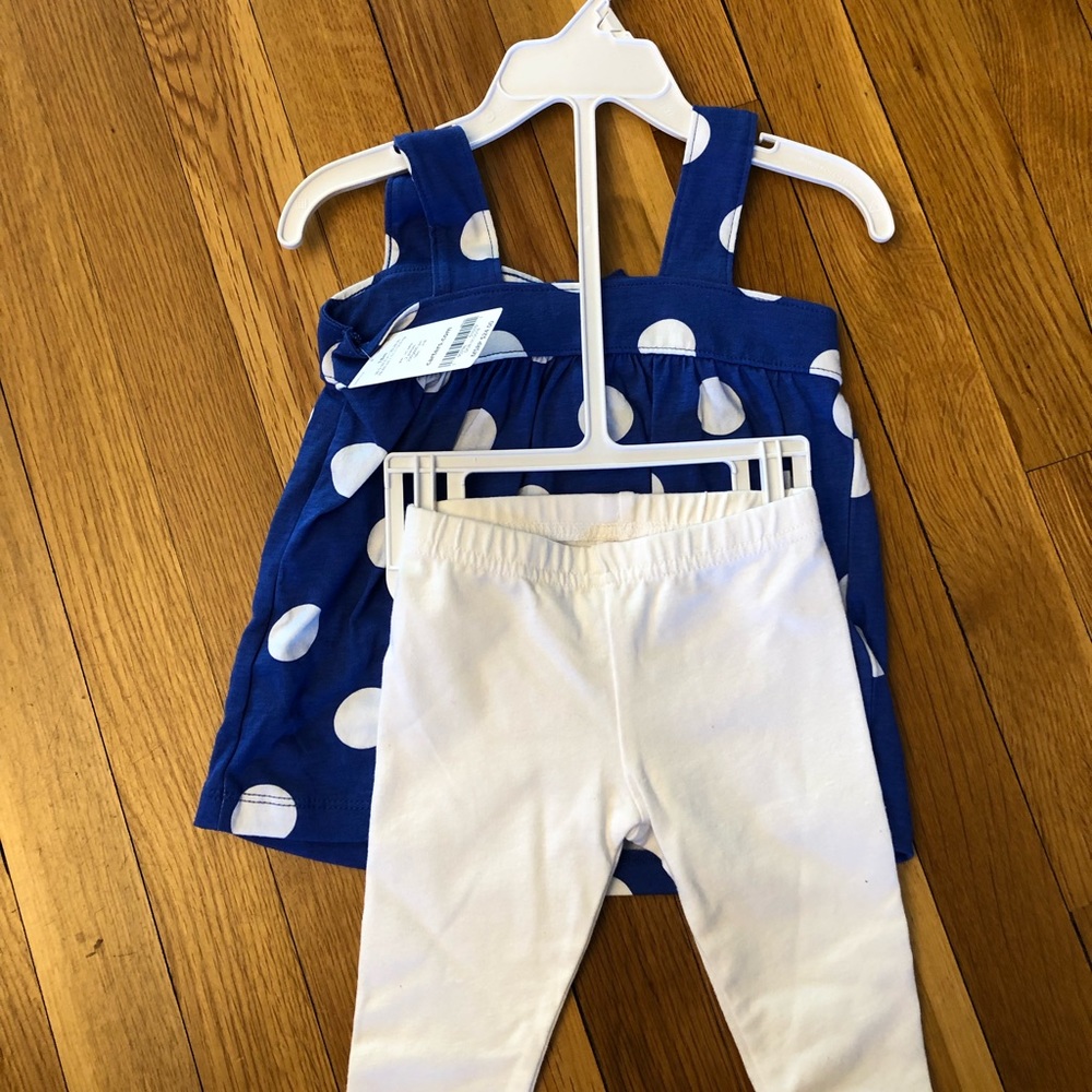 NWT. Carter’s outfit. Blue polka dot tank with white capri leggings - Picture 3 of 3
